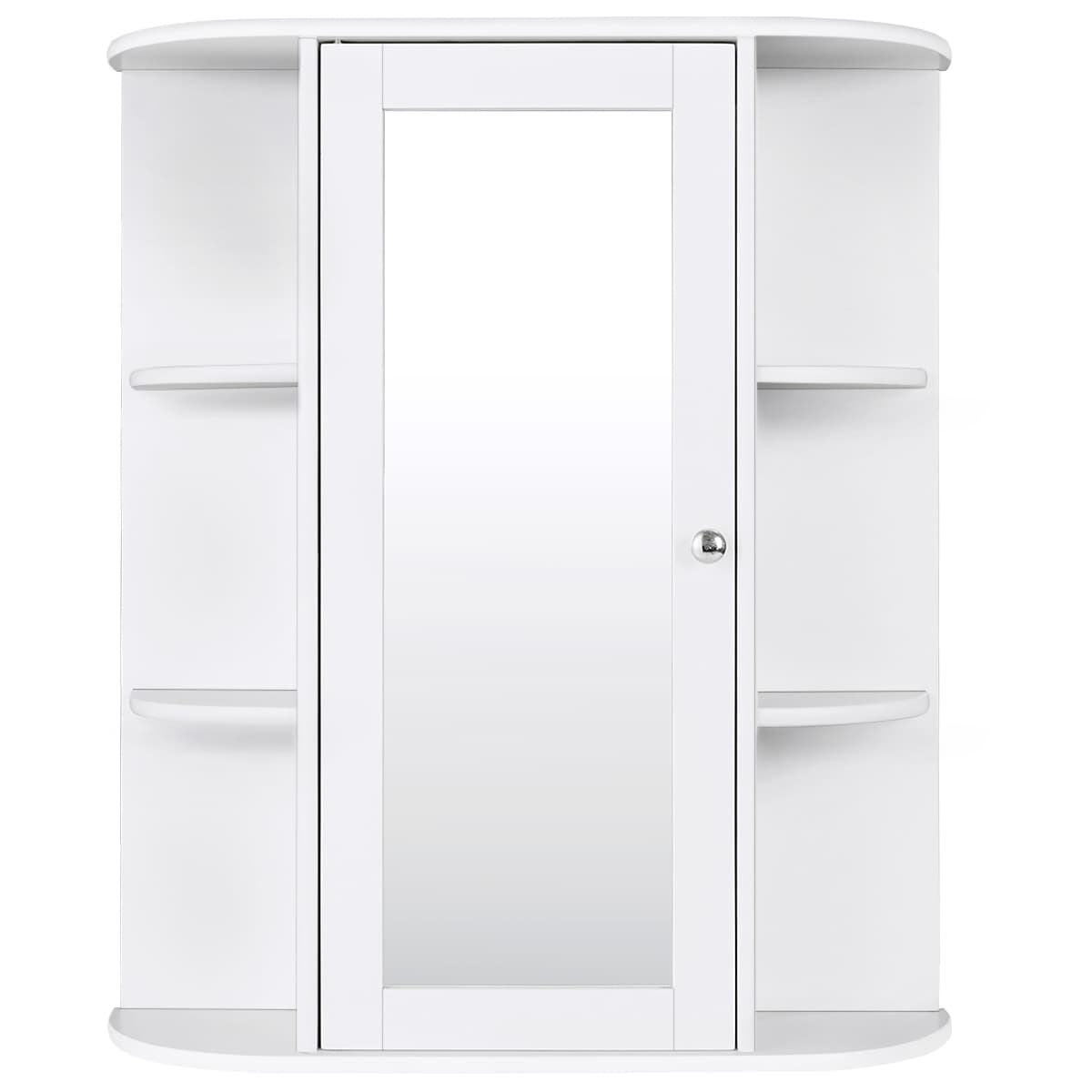 CostwayArmoire Murale de Salle de Bain avec Miroir 6 Étagères Ouvertes et 2 Compartiments Internes 60 x 16,5 x 67,5 cm Blanc