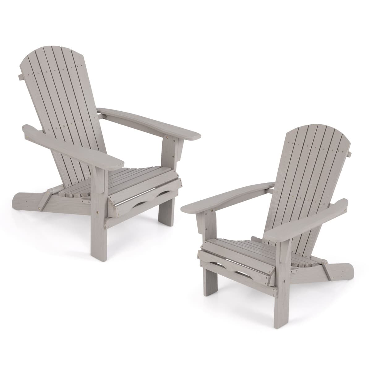 CostwayLot de 2 Chaises Adirondack Pliantes Chaise Longue Pliante en Bois Dossier Haut Accoudoirs Larges Capacité 180 Kg Gris