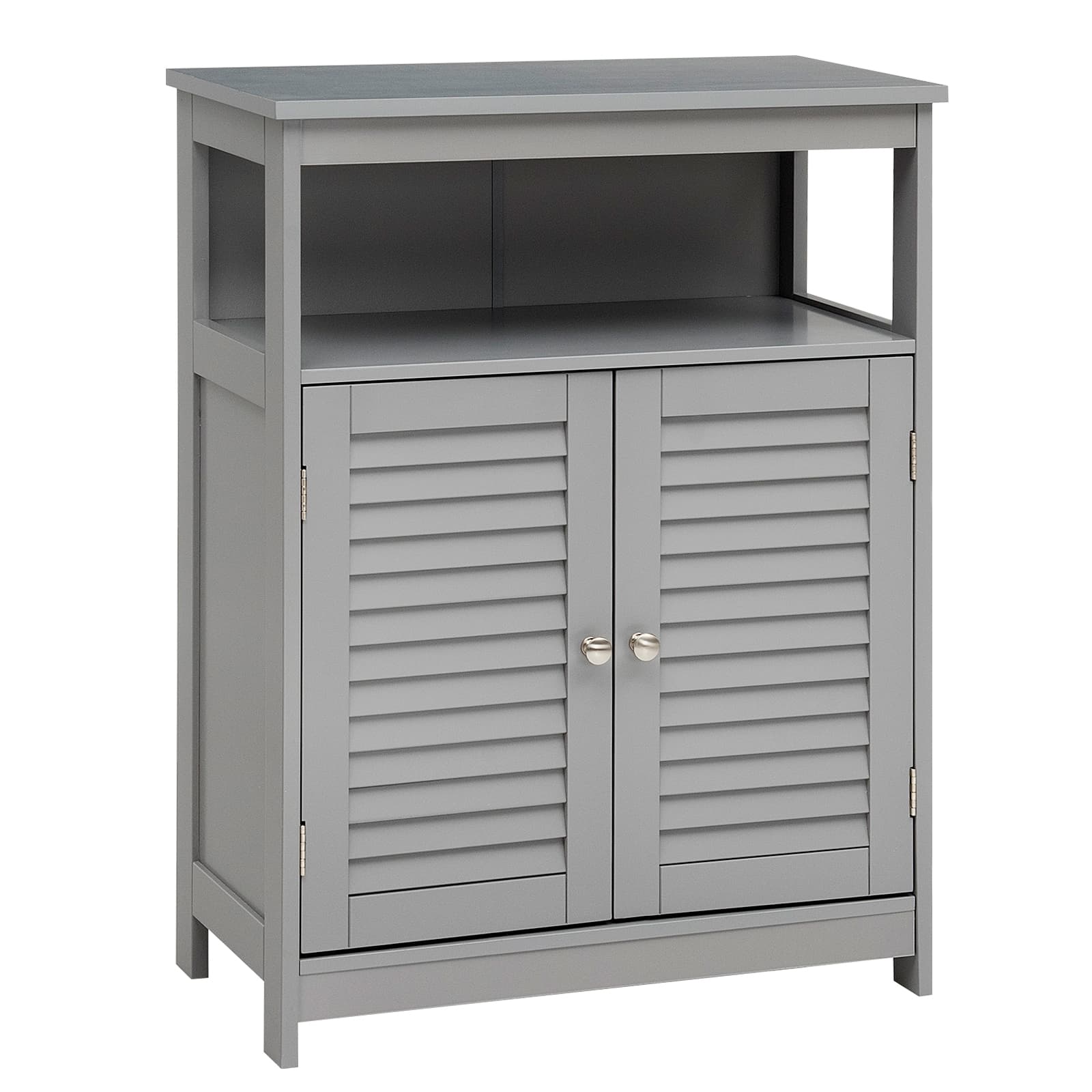 CostwayMeuble de Rangement pour Salle de Bain Meuble sur Pieds en Bois avec Placard 2 Portes pour Salle de Bain Salon Chambre Gris