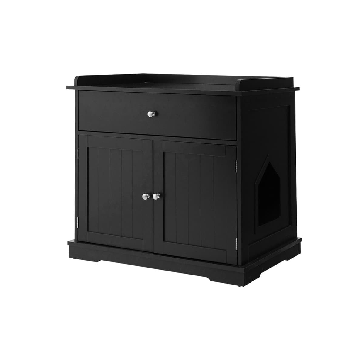 CostwayEnceinte de Bac à Litière pour Chat Meubles de Toilette Cachés pour Chat avec Tiroir et 2 Portes Table d'Appoint pour Chat Noir