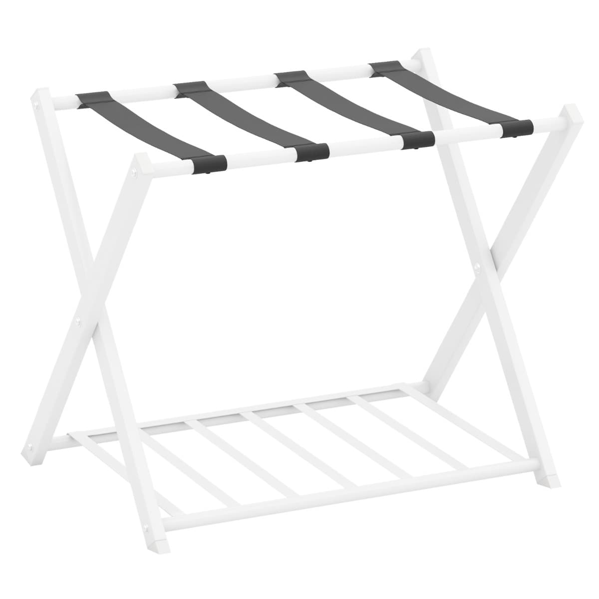 CostwaySupport de Bagages Pliable Porte Valise à 2 Étages et 4 Sangles Robustes Capacité 60 Kg en Métal 68x43x58cm Blanc
