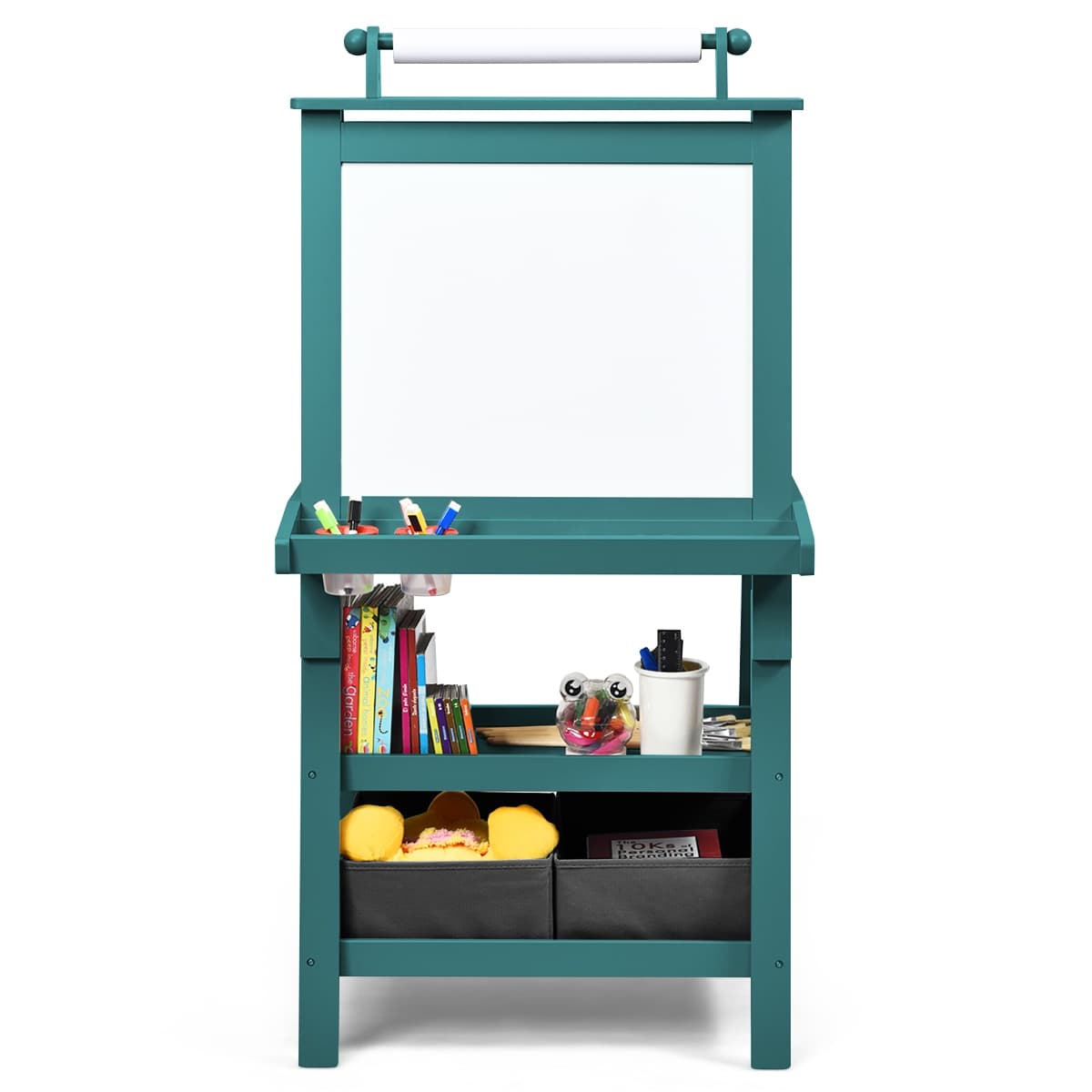 CostwayChevalet pour Enfants 3 en 1 Tableau de Dessin Magnétique Double Faces (Tableau Blanc + Tableau Noir) Bleu