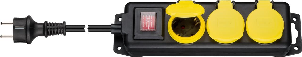 Multiprise triple, longueur de câble de 3 mètres, avec capuchons de protection à fermeture automatique, étanche aux éclaboussures, adaptée à une